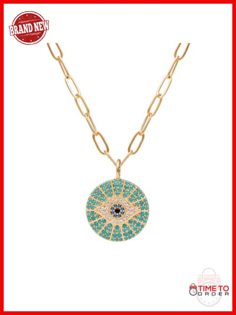 14k Gold Plated Evil Eye Pendant Necklace 18-20 Inch Extender Round Disk